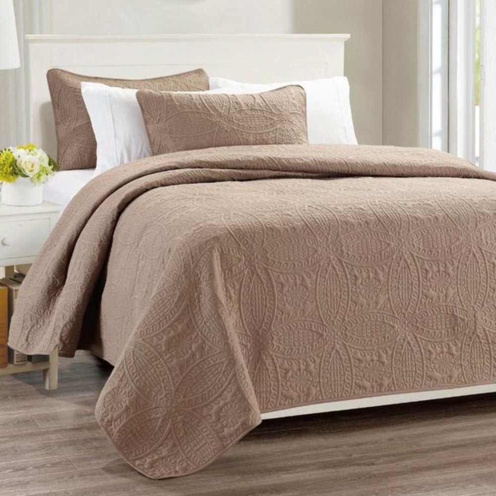 🌟Millano Chambrey 3 Piece Quilt Set Taupe